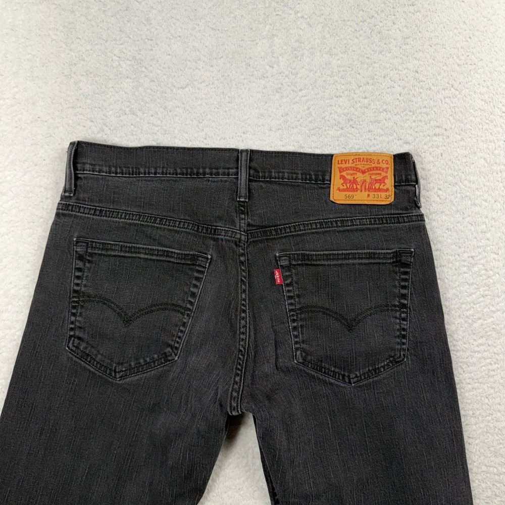 Levis 569 Loose Straight Leg Jeans Mens 33x32 (33.5x28) Black Denim Stretch - Picture 8 of 12